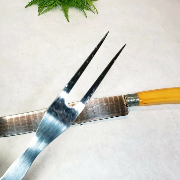 Vintage Richardson Sheffield Carving Set Butterscotch Bakelite Stainless Knife - Picture 3 of 10